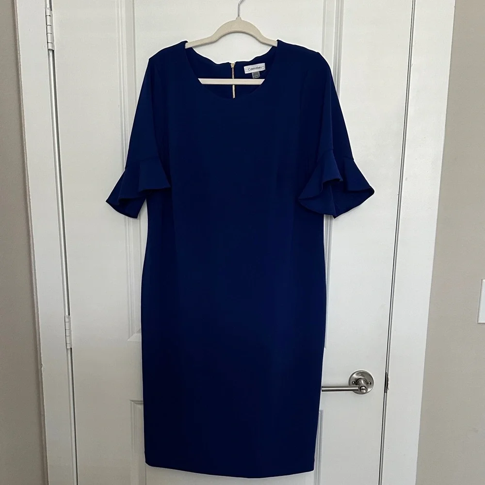 Calvin Klein Navy Dress with Ruffle Sleeves - Picture 1 of 3